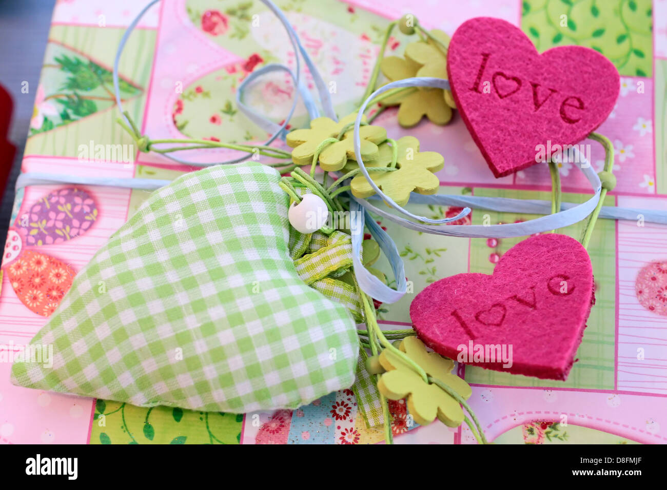Colorful hearts as decoration for Valentine`s Day Stock Photo